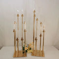 Gold Metal Candle Holder Chandelier Tall Table Decorations and Wedding Centerpieces with Candelabra for Wedding Centerpieces