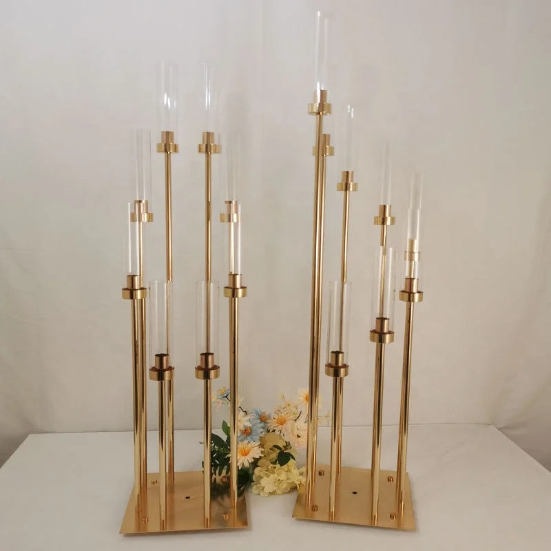 Gold Metal Candle Holder Chandelier Tall Table Decorations and Wedding Centerpieces with Candelabra for Wedding Centerpieces