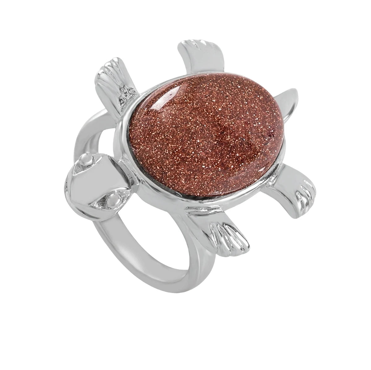Stone Rings Cab Party Gift Classic Vintage Jewelry Rings Bulk Syn. Goldstone Silver Turtle Natural for Women Men Teens Animal