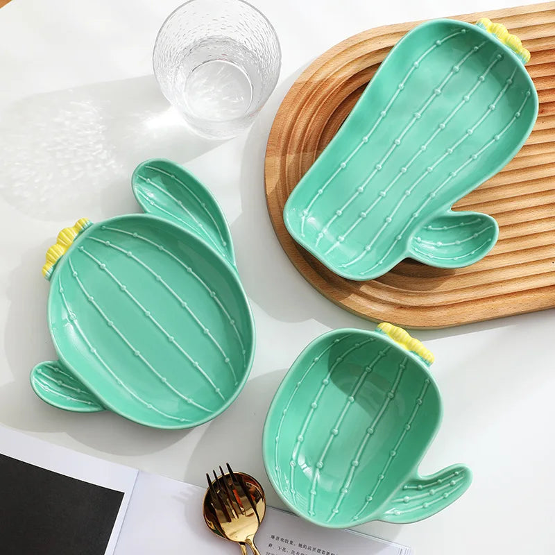 Creative Cactus Shaped Plate Japanese Cartoon Ceramic Tableware Cute Breakfast Plate