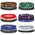 8mm Natural Tiger Eye Agate Stone Bracelet Healing Crystal Stretch Beaded Bracelet Handmade Gemstone Round Bracelet Set