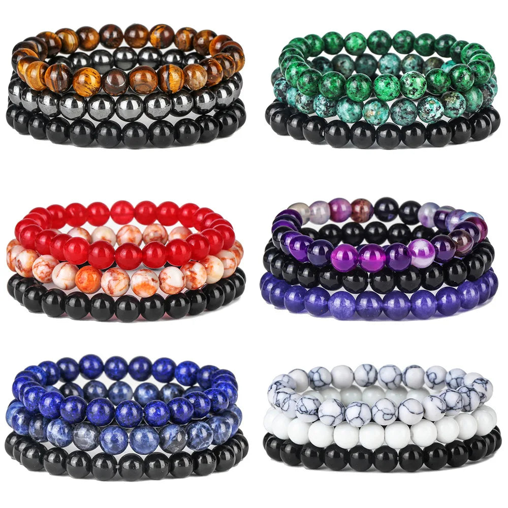8mm Natural Tiger Eye Agate Stone Bracelet Healing Crystal Stretch Beaded Bracelet Handmade Gemstone Round Bracelet Set