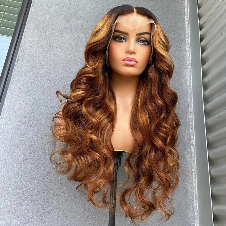 Wholesale Cheap Cuticle Aligned Ombre Brown Color Body Wave Human Hair Wig Natural Hairline 13*4 Lace Front Wigs