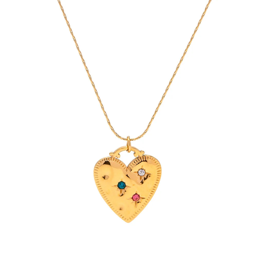 Wholesale Women Fashion Jewelry Romantic Diamond Heart Necklace Waterproof Gold Plated Stainless Steel Pendant Necklace