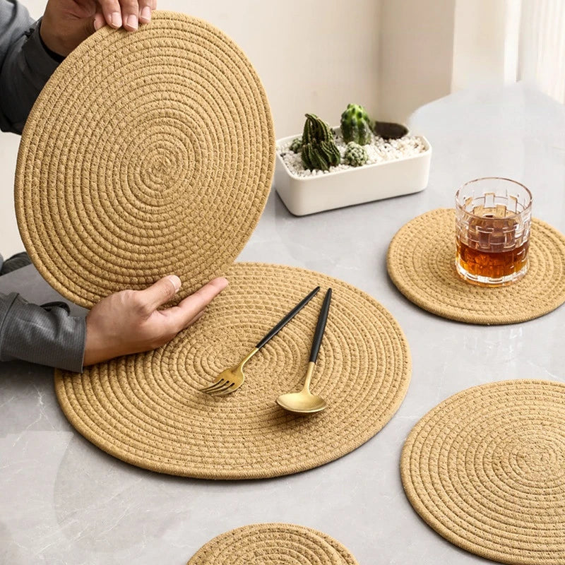 Thickened Bowl Pan Dish Cotton Linen Thread Kitchen Tableware Heat Insulating Mat Restaurant Dinner Round Braided Pot Placemat