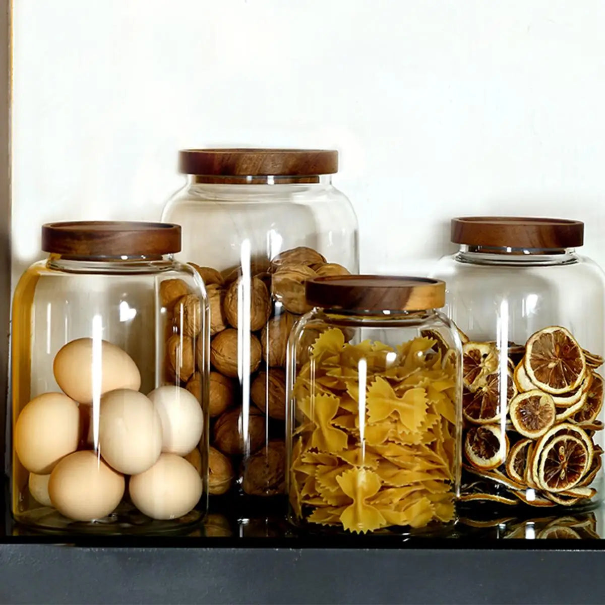Wholesale Transparent Large Acacia Wood Lid Glass Storage Jar Cover Custom Size (2-3L Capacity) Multifunction Design for Storage