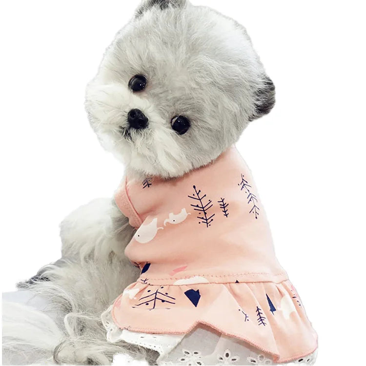 Best Selling Custom Logo Puppy Dog Dress for Spring Summer Cute Cartoon Princess Cat Dog T-Shirt XL Size Cotton Lace Material