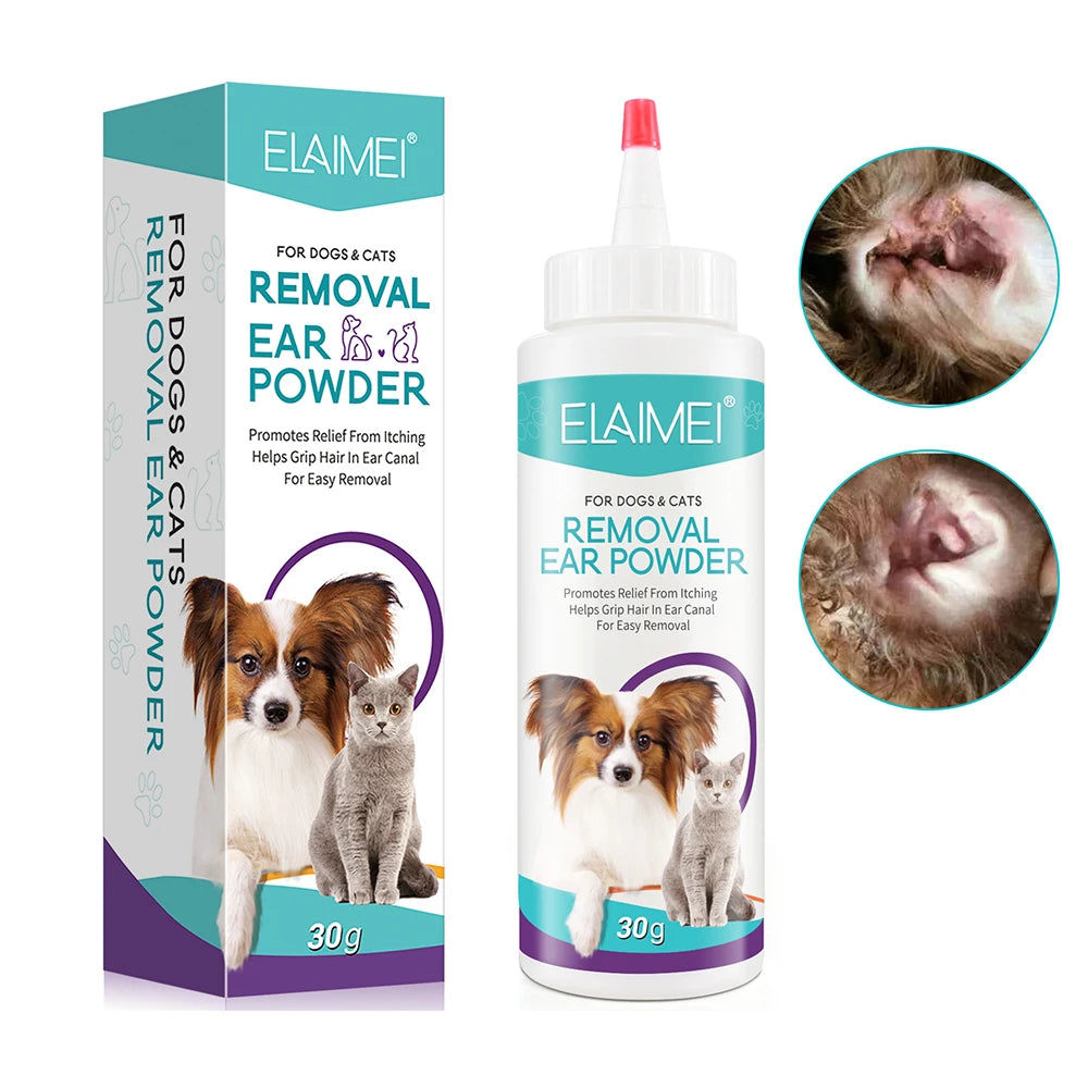ELAIMEI Pet Ear Cleaning Powder Safe Gentle Soothing Ear Infection Treatment Ear Canal Cleaner Powder for Dogs Cats