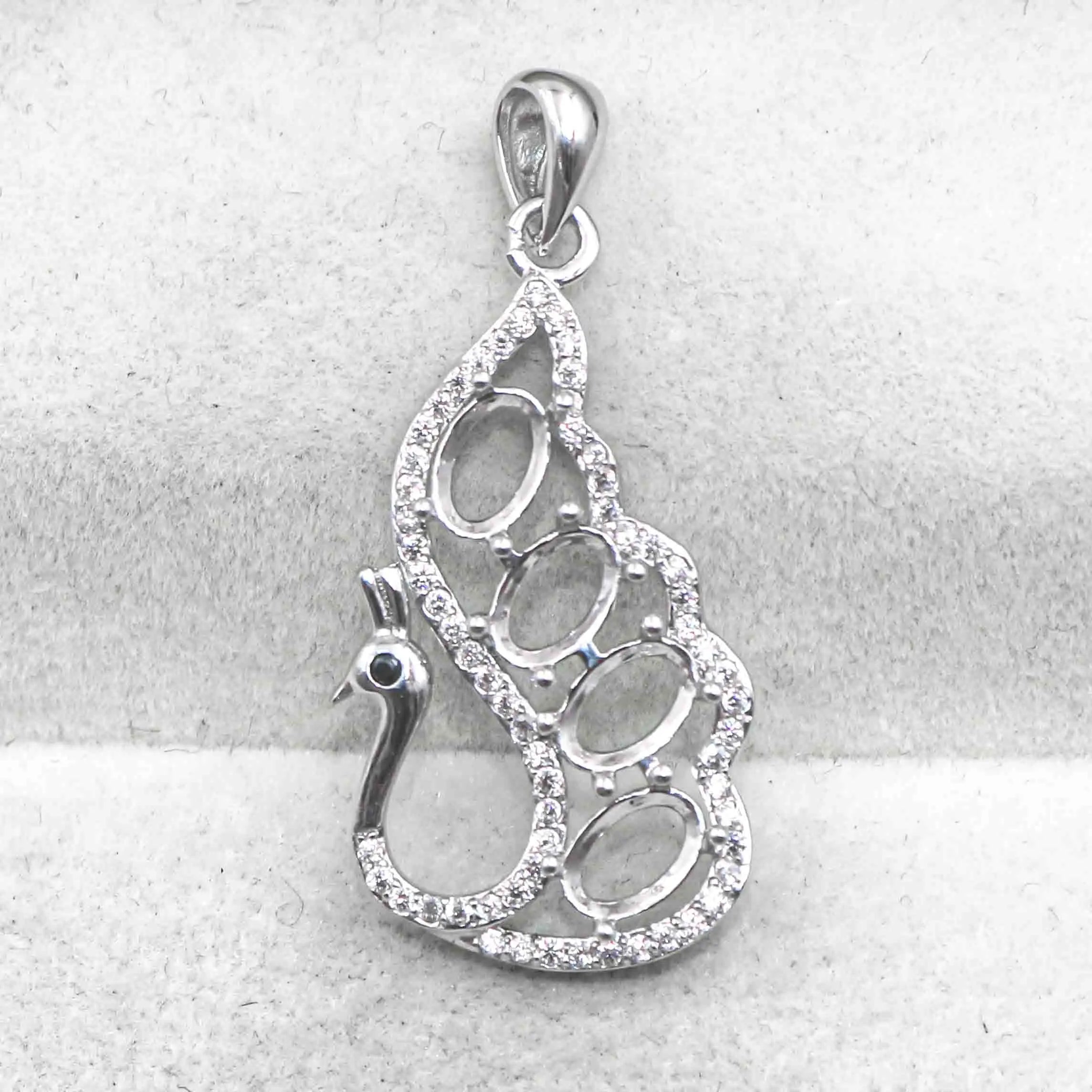 Sterling Silver 4*6/5*7mm Semi Mount Pendant Empty Frame Blank Support Setting S925 Base Hold Without Center Stone for DIY Inlay