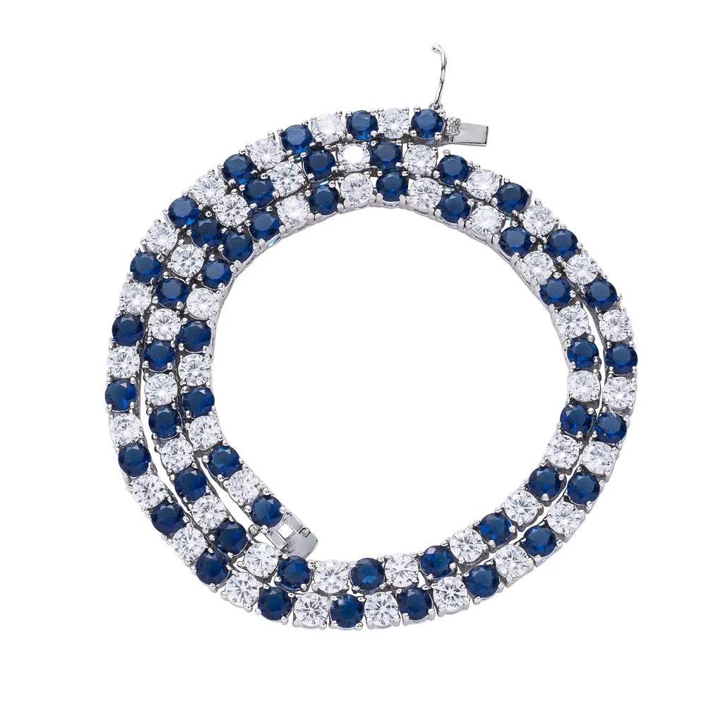 5mm Blue White Brass Tennis Necklace Unisex Prong-Setting 5A CZ Stones Iced Hip Hop Chains Gifts Weddings Parties Engagements