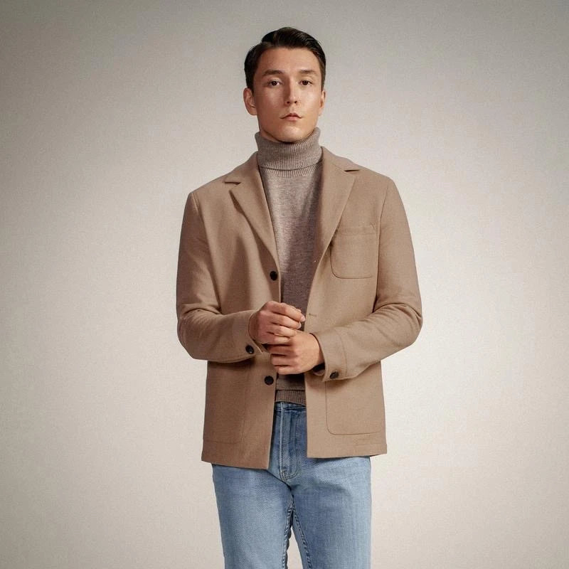 Autumn and Winter Pure Wool Warm Leisure Commute Casual Single Breasted Shirt Men's Plaid 2 Buttons Suit Coat