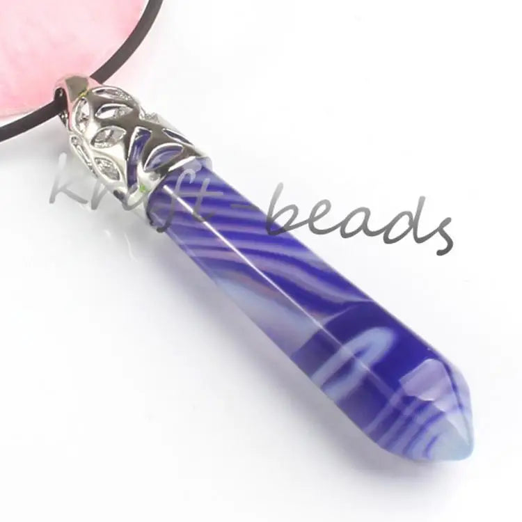 2026 Wholesale Chakra Reiki Spiritual Opal NecklaceCrystal Point Dark Blue Agate Healing Crystal Pendulum Necklace Folk Crafts