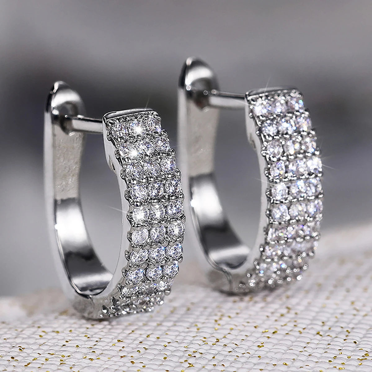 CAOSHI Factory Geometric Design Full Round Bright Cubic Zirconia Earring for Dainty Wedding Silver Plated CZ Hoop Earrings Women