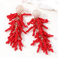 2025 New Arrival Enamel Marine Creature Pendant Earrings Luxury Red Pearl Alloy Pendant Statement Earrings