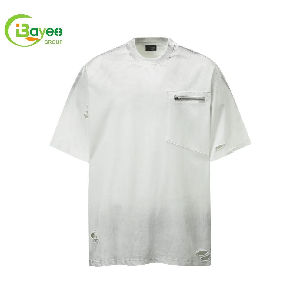 Oem Down Shoulder 100% Cotton Oversized Washed T-Shirts Custom Distressed Men Thick Blank T Shirt Manufacturer