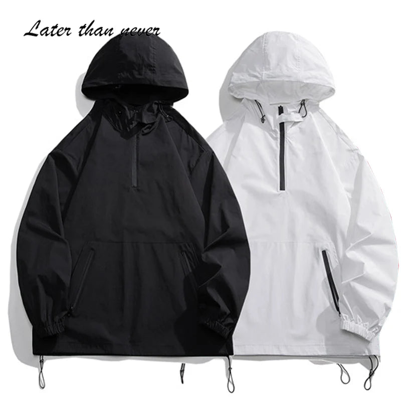 Men's Solid Color Sport Casual Quarter Zipper Pullover Anorak Jacket Streetwear Coach Jacket for Spring Season Ropa Hombre
