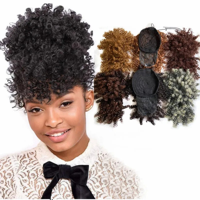 Synthetic Curly Bangs Kinky Curly Hair Bangs Short Clip on Hair Extensions Adjustable Fringe Hair Piece for Women
