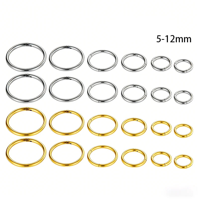 Hengsen 16g Endless Stainless Steel Piercing Jewelry Huggie Hoop 5mm-12mm Cartilage Click Hoop Fashion Hoop Earrings for Women
