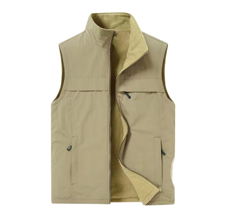 Custom Logo Men's Reversible Fleece Vest Double Sided Thermal Winter Sleeveless Jacket with Multiple Pockets for Outdoor