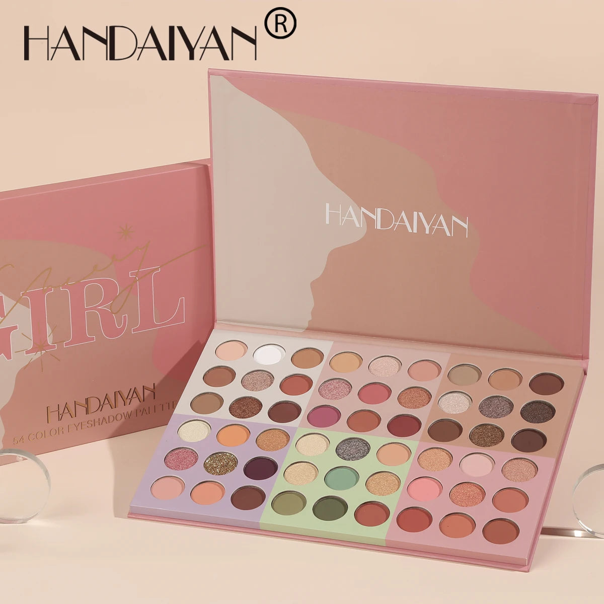 HANDAIYAN 54 Color Eye Shadow Palette Book Custom logo High End Empty Eyeshadow Packaging Luxury Unbranded Eyeshadow Palette