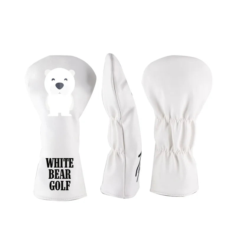 Custom Embroidery Logo White Bear Premium Pu Leather Golf Driver Headcover