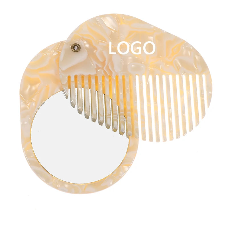 3000+ Custom COLOR LOGO Cellulose Acetate Two Uses Pocket Makeup Mirror Comb Travel Essentials Hair Combs