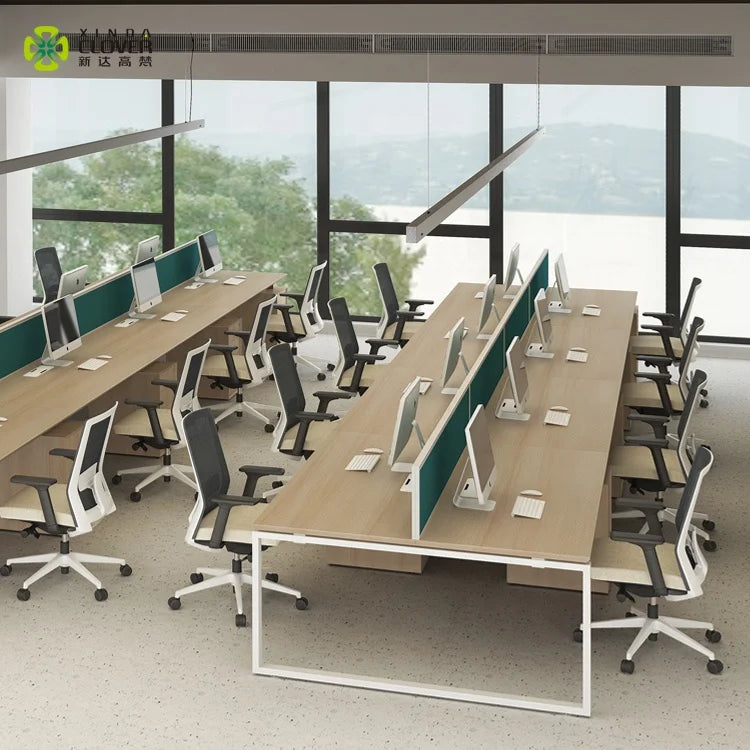 Modern Convertible & Extendable Wooden Office Workstation Long-Working Desk Furniture Solution From Guangzhou Panel Wood Style