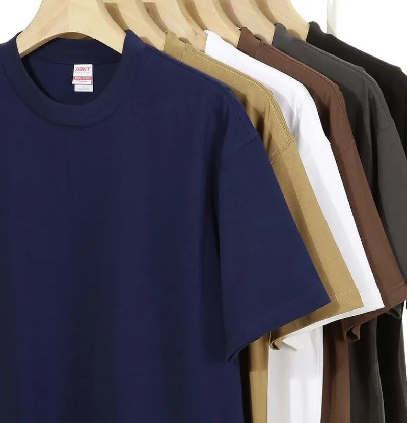 100% Cotton 270g Vintage Heavyweight Drop Shoulder Crew Neck Men's Tshirt Loose Fit Breathable Jersey Solid Oversized Design