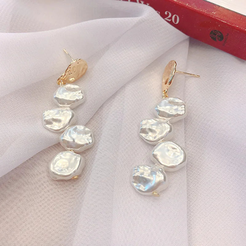 HOVANCI 2020 Hot Sale Fashion Gold Plated Dangle Earrings Natural Baroque Pearl Tassel Drop Earrings for Women