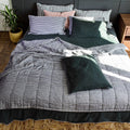 Manufacturer Luxury 100% French Flax Indigo Stripe Stone Washed Linen Quilt