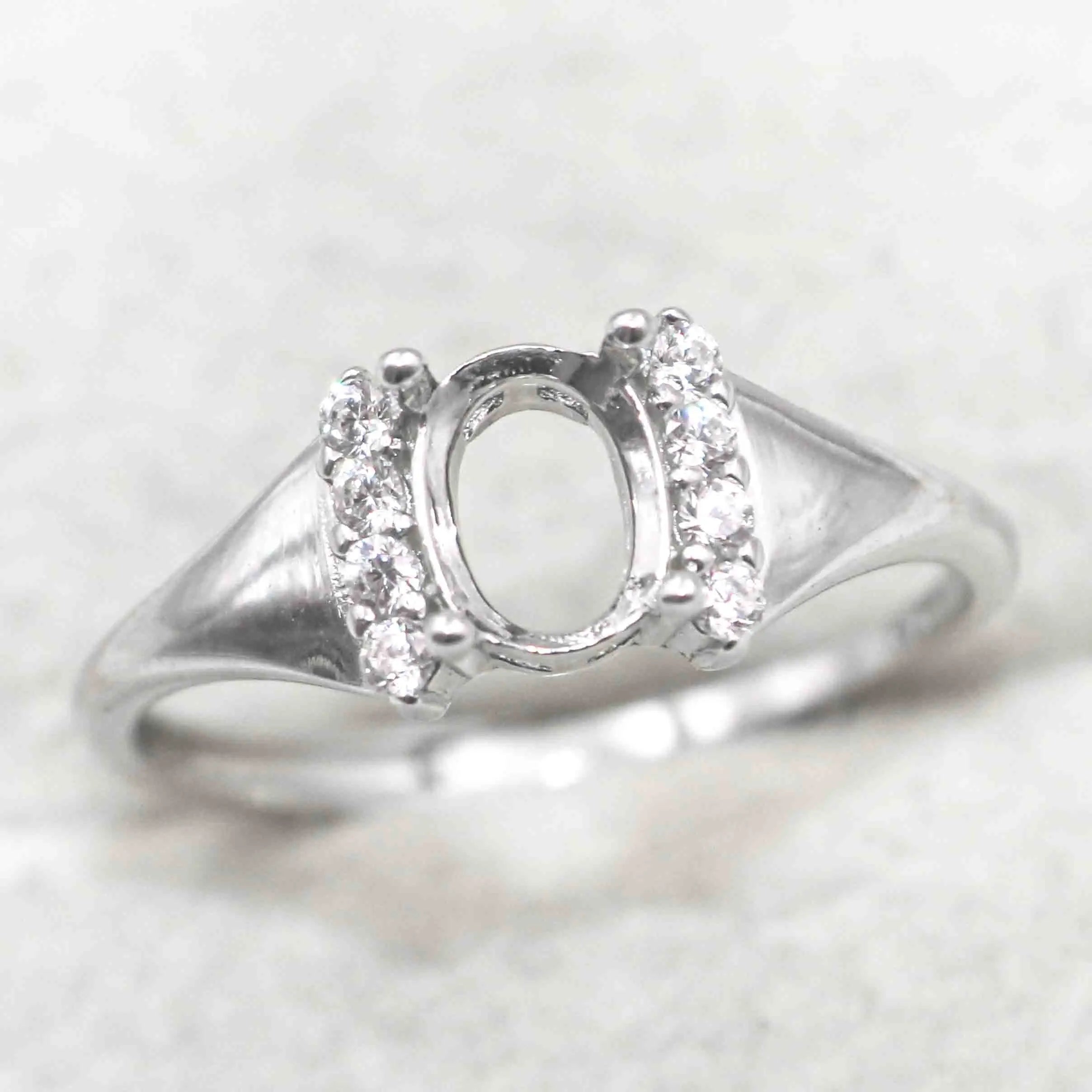 Sterling Silver 5*7mm Semi Mount Ring Frame Empty Blank Support Claw Setting S925 Base Holder Without Center Stone for DIY Inlay