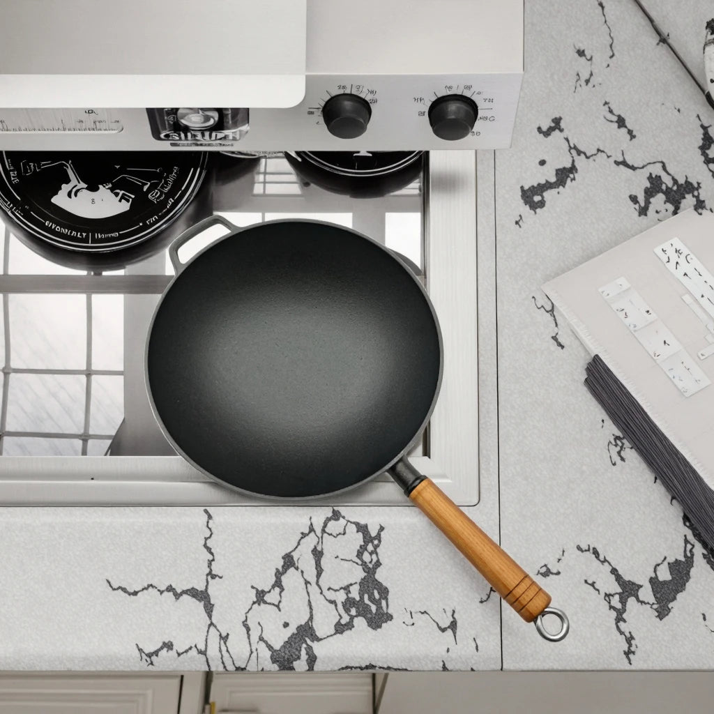 Durable Versatile Cast Iron Wok Chinese Carbon Steel Frying Pan Enamel Wooden Lid Gas Induction Compatible Kitchen Essential