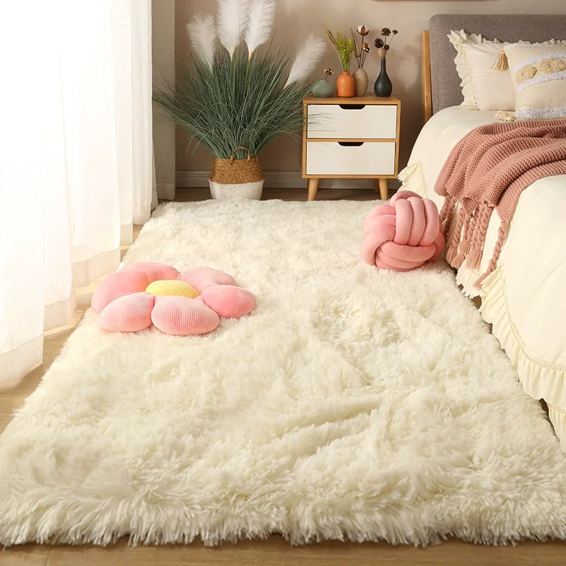 Modern Style Thickened Shaggy Fluffy Carpet Bed Mat Cushioned Polyester Material for Home Use in Bedroom Dorm Room Living Room