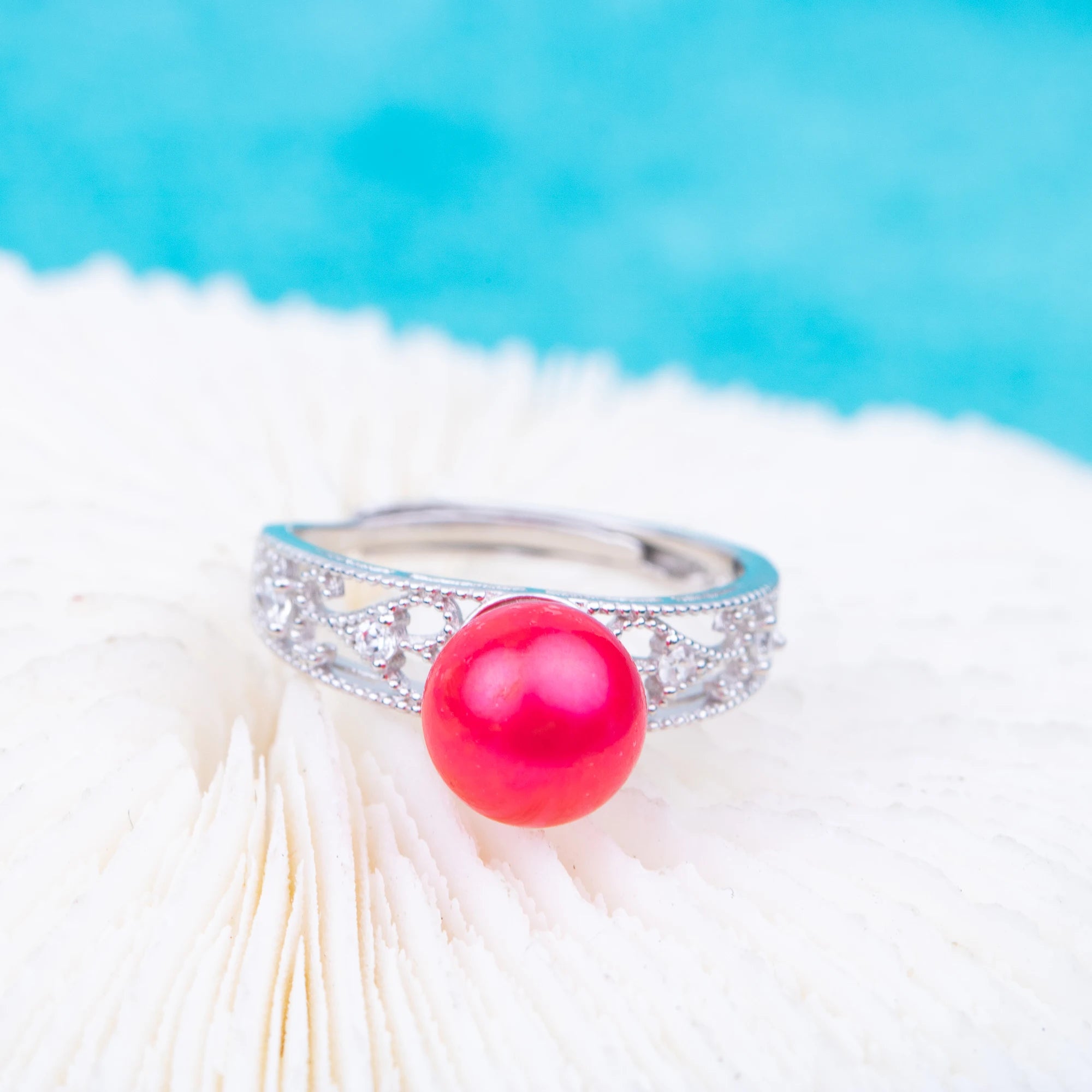 R010755 DIY 7-8mm Natural Freshwater Pearl Ring Accessory 925 Sterling Silver Adjustable Size Engagement Jewelry Ring for Women