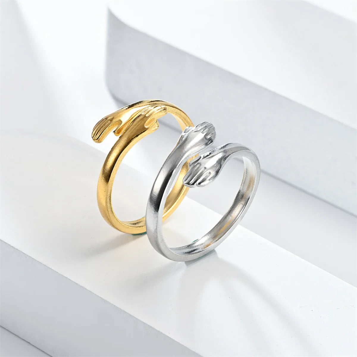 Hot Selling Gold Stainless Steel Adjustable Custom Logo Hug Ring Jewelry Valentine's Day Gift Acier Inoxydable Bijoux