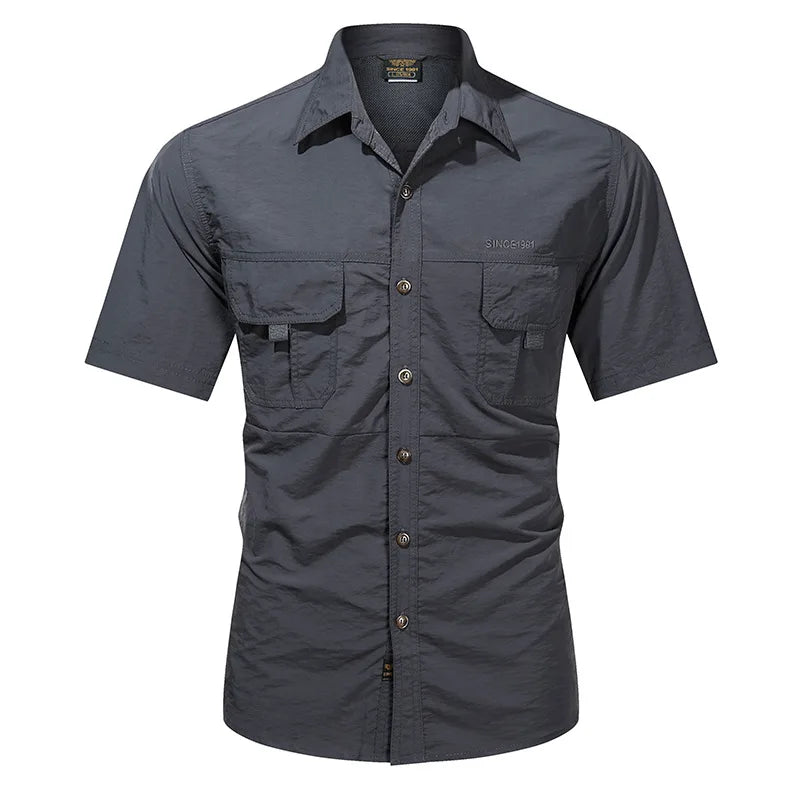 Men's Tactical Softshell Turn-down Collar Shirts Summer Lightweight Quick Drying Breathable Man Short Sleeve Cargo Shirts