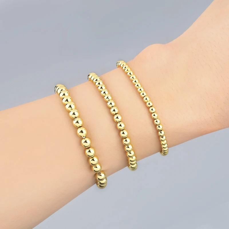 HOVANCI Wholesale Handmade Silver Gold Round Beads Bracelets Adjustable Wrist Chain 4 5 6mm Beaded Bracelet