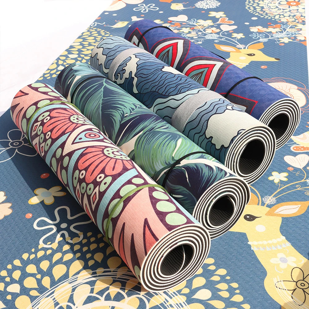 Elastic Non-skid TPE Pattern Yoga Mat Gym Fitness Sports Eco-friendly Yoga Mat