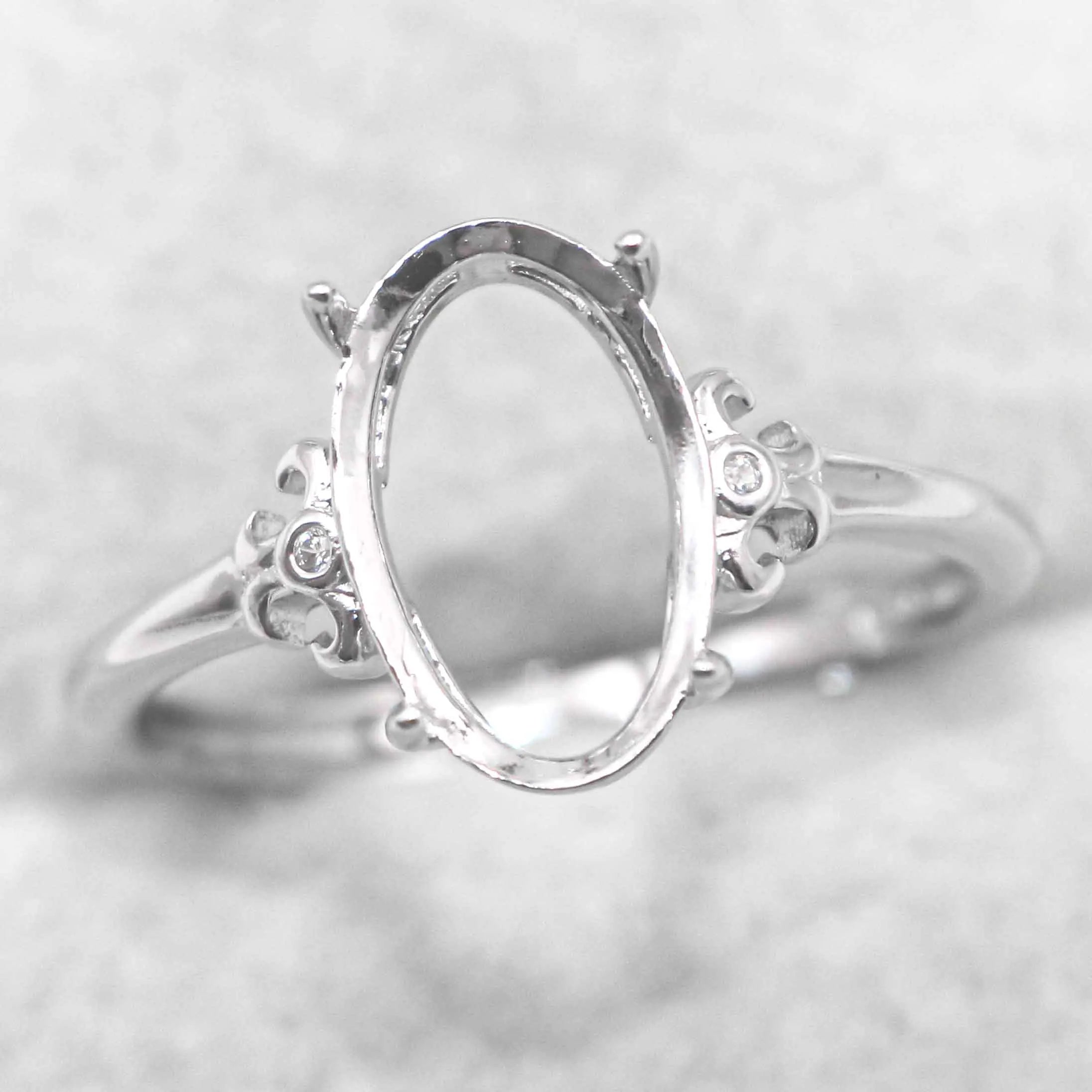 Sterling Silver 7*11mm Semi Mount Ring Empty Frame Blank Support Setting S925 Base Holder Without Center Stone for DIY Inlay