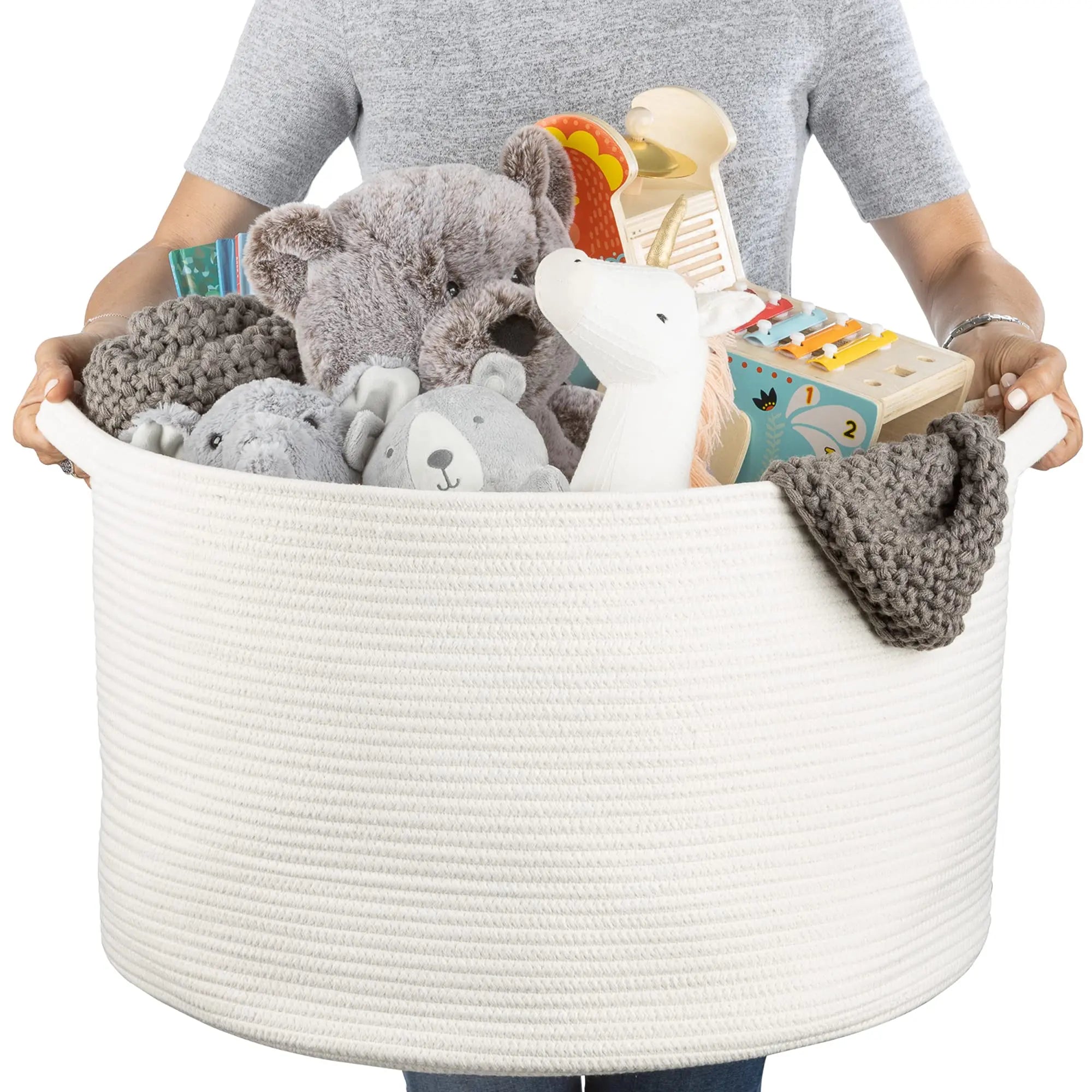 Hot Sale Foldable White Woven Cotton Rope Basket for Storage Plant Pot Basket White Laundry Toys Planter Basket