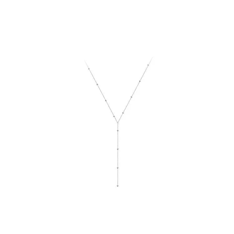 Rainbowking 925 Sterling Silver Beads Tassel Necklace New Simple Collarbone Chain Fashion Personality Wedding Engagement