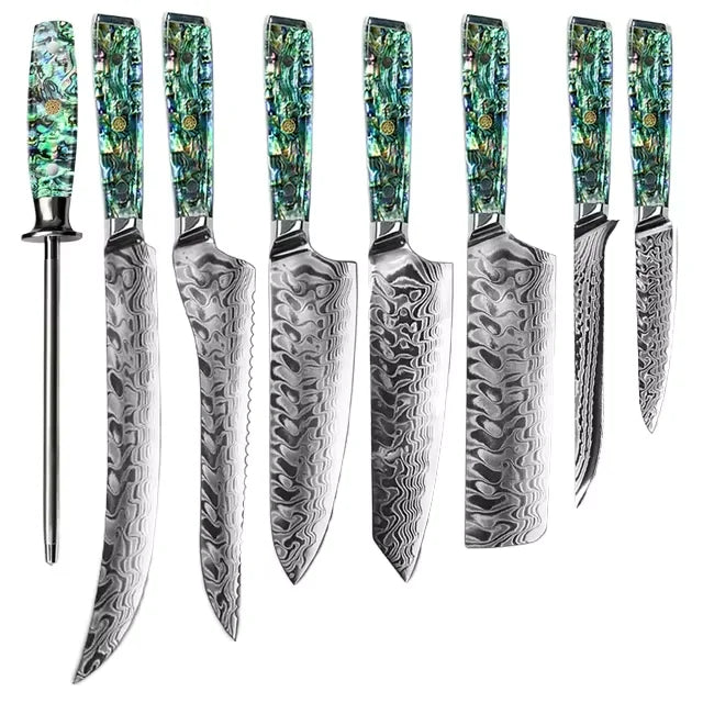 Handmade Damascus Chef Knife with 9cr18mo Steel Blade Ox Kitchen Cooking Knife with Resin Shell Handle Home Kitchen Tool