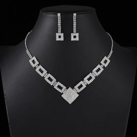 Bridal Square Rhinestone Necklace Earrings Set Simple Crystal Geometric Choker Necklace Wedding Accessories for Bridal Women