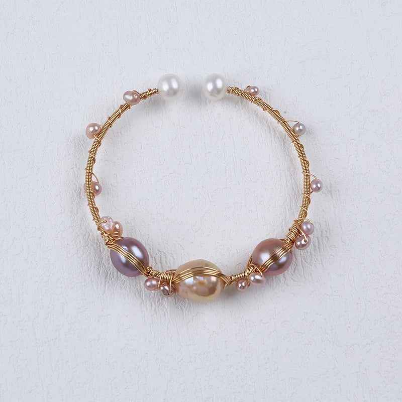 Adjustable Wire Winding Natural Freshwater Pearl Jewellery Bracelet