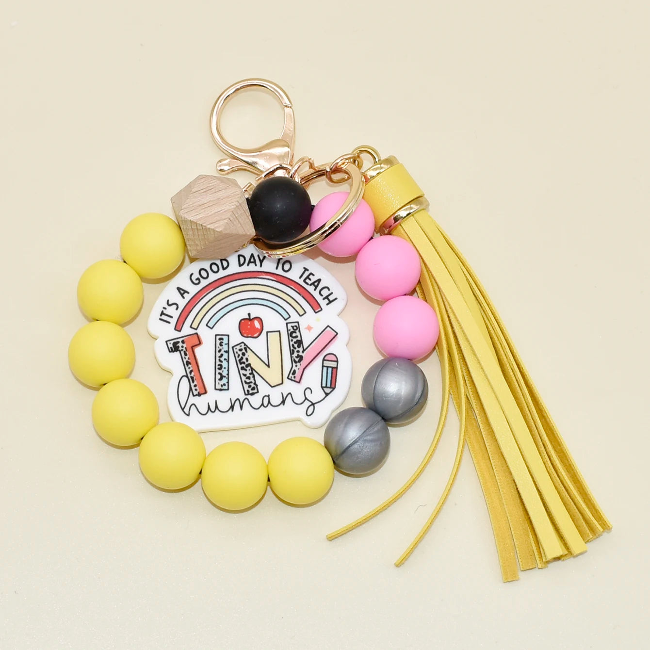 Wholesale Silicone Pencil Beaded With IT IS GOOD DAY to TEACH TNIY Disc Charm Wristlet Bracelet Keychain for Teacher Gifts