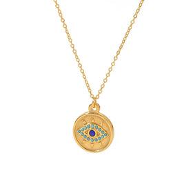 European and American Fashionable 18K Gold Plated Stainless Steel Necklaces Crystal Inlay Evil Design Pendant Necklaces