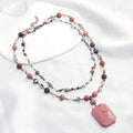 New Vintage Ethnic 2 Layer Chain Natural Stone Glass Curved Needle Necklace Polygonal Natural Stone Pendant Necklace Women Gift