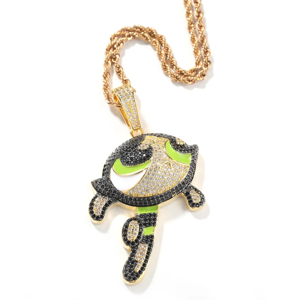 Children's Fashion Punk Luminous Gold Plated Brass Cartoon Pendant Necklace Rope Chain Creative Anime Hip Hop Style Jewelry Gift