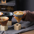 200ml Rough Pottery Retro Cone Shape Espresso Mug Creative Handmade Kiln Change Ceramic Tea Cup With Base Stoneware