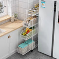 Multifunctional Movable Household Kitchen Rack Floor Trolley with Multi-Layer Metal Vegetable Basket & Toy Storage Artifact